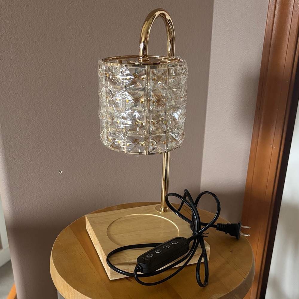 Source Unknown Gold Crystal Table Lamp Candle Warmer